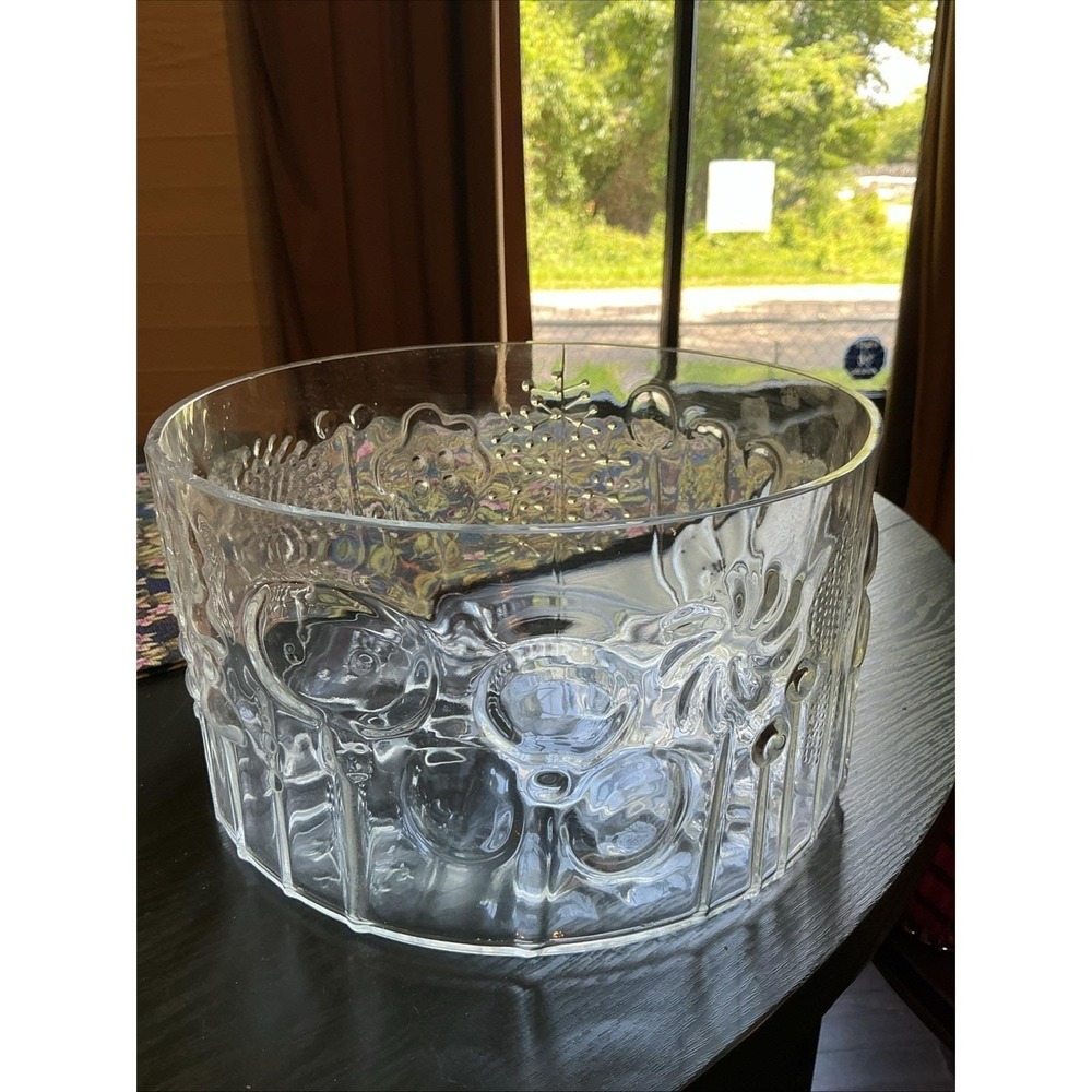 VTG 9.5" Oiva Toikka Flora Clear Glass Bowl for Iittala Nuutajärvi Finland Retro